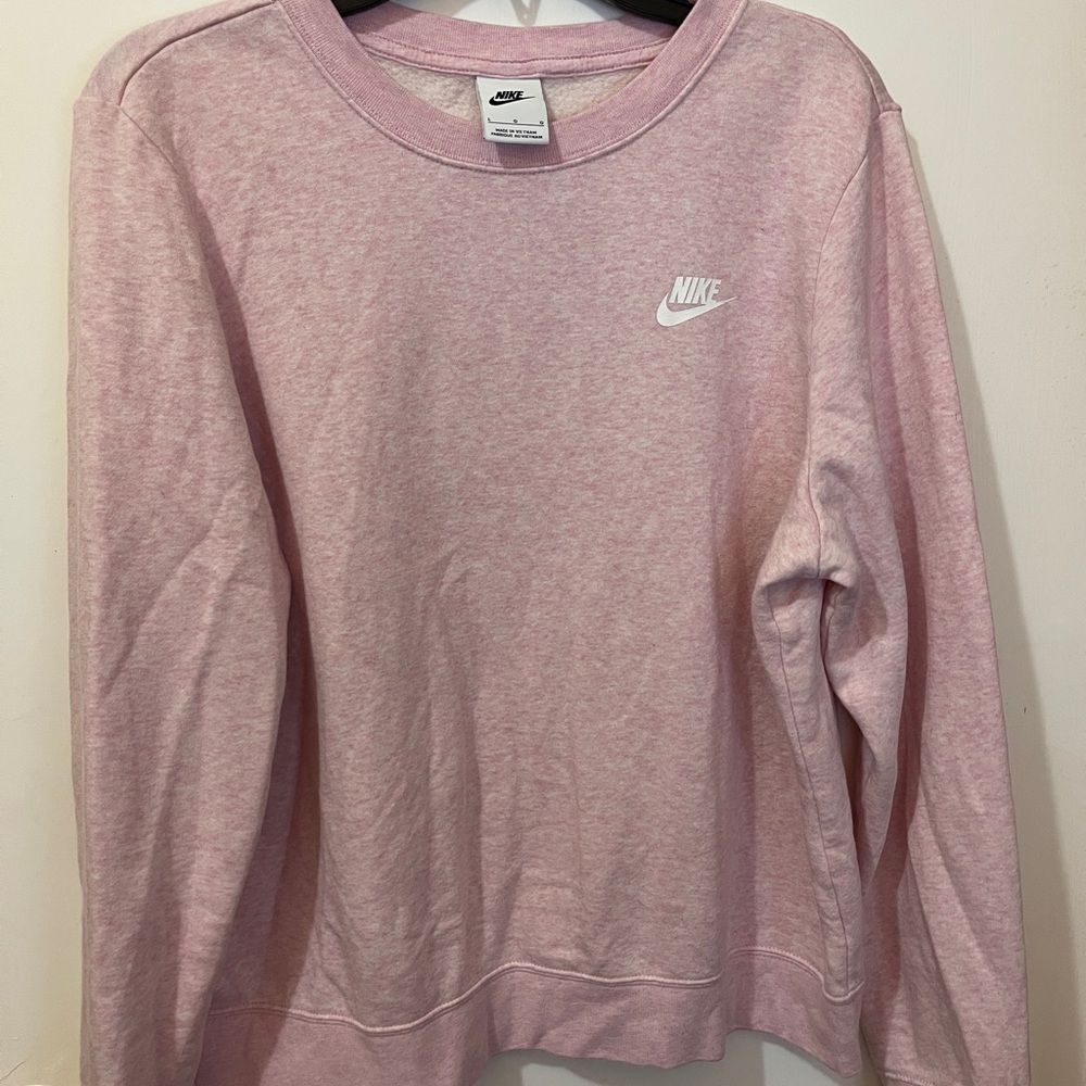 Nike Pink Crewneck Sweater with Ribbed Cuffs